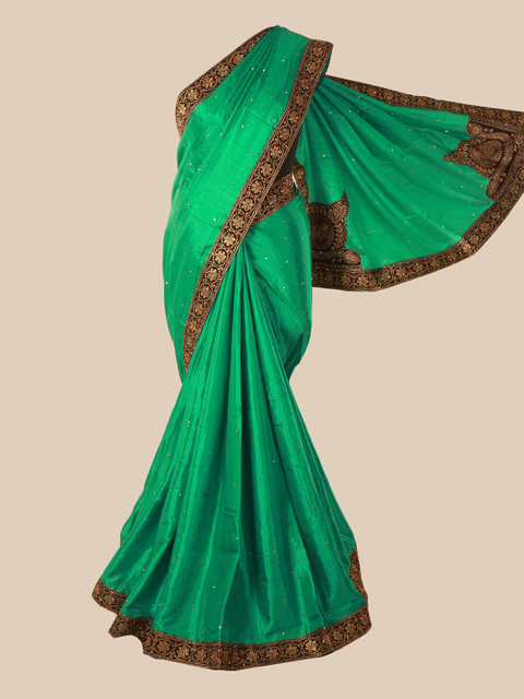 

Pothys Green & Black Embellished Beads and Stones Art Silk Saree