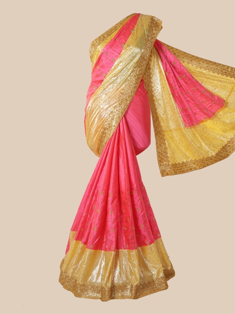 

Pothys Pink & Yellow Embellished Saree