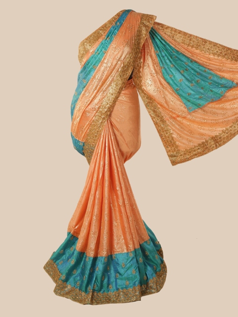 

Pothys Peach-Coloured Floral Beads and Stones Saree