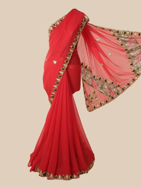 

Pothys Red Embellished Beads and Stones Saree