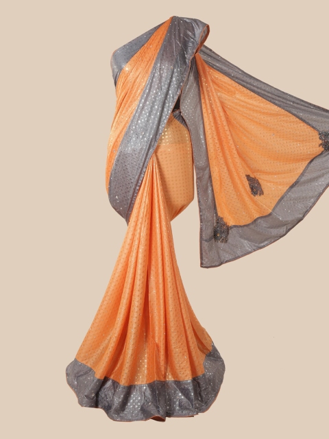 

Pothys Orange Woven Design Poly Chiffon Saree