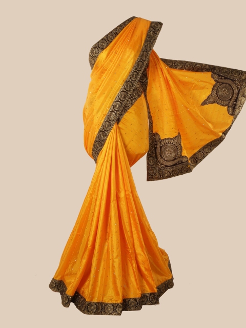 

Pothys Yellow & Black Embellished Beads and Stones Art Silk Saree