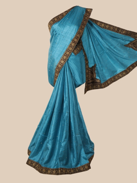 

Pothys Blue & Black Embellished Beads and Stones Art Silk Saree