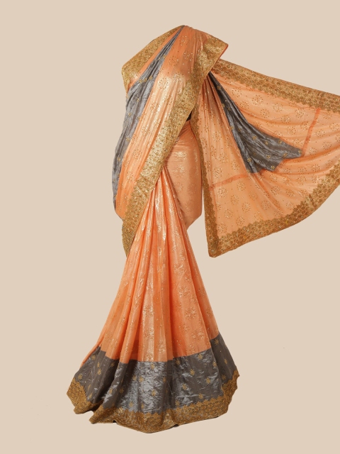 

Pothys Peach-Coloured Floral Beads and Stones Art Silk Saree