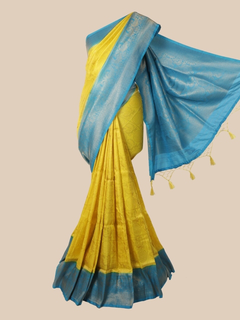 

Pothys Yellow & Blue Ethnic Motifs Zari Jute Silk Saree