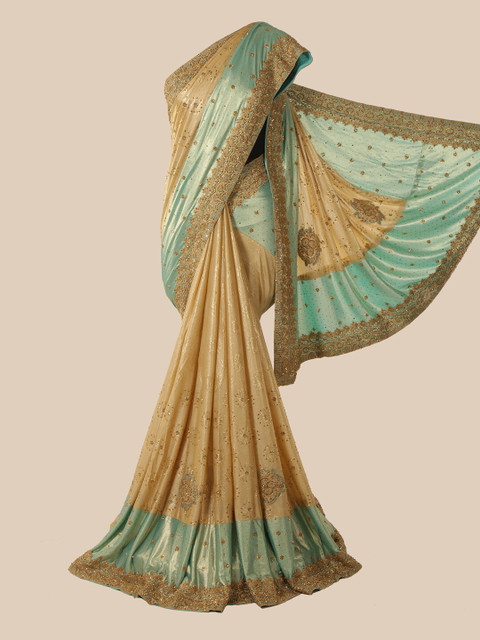 

Pothys Cream-Coloured Floral Beads and Stones Art Silk Saree