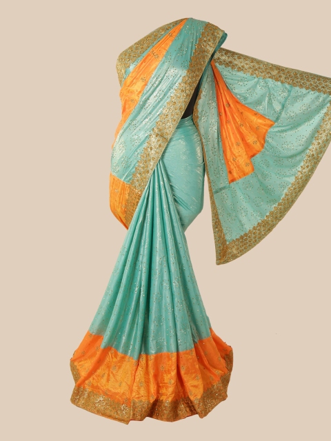 

Pothys Green Floral Beads and Stones Art Silk Saree