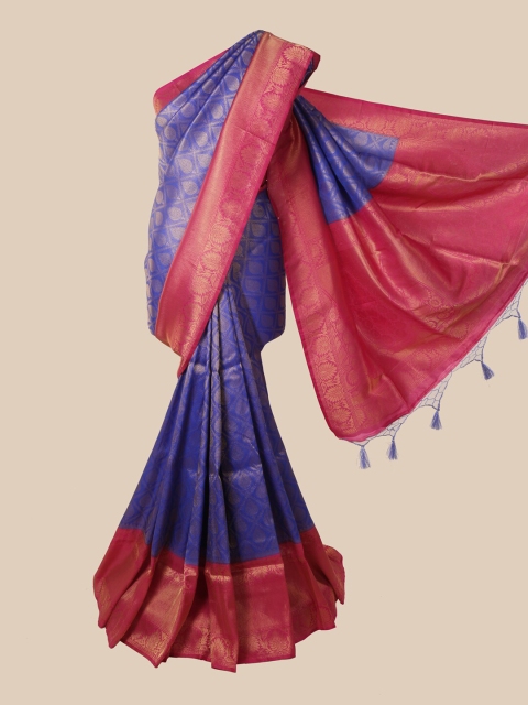 

Pothys Blue & Pink Paisley Zari Jute Silk Saree