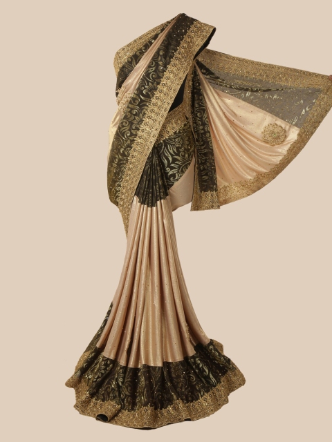 

Pothys Gold-Toned & Brown Floral Beads and Stones Saree