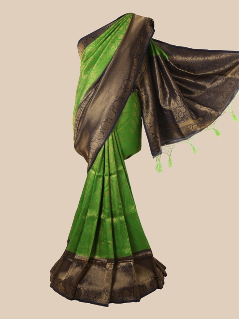 

Pothys Lime Green & Navy Blue Ethnic Motifs Zari Jute Silk Saree