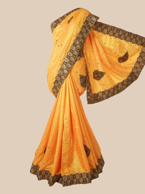 

Pothys Yellow Embellished Beads and Stones Art Silk Saree