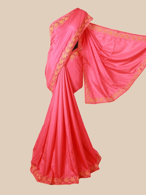 

Pothys Pink & Gold-Toned Embroidered Art Silk Saree