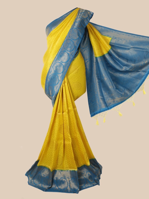 

Pothys Yellow & Blue Ethnic Motifs Zari Jute Silk Saree
