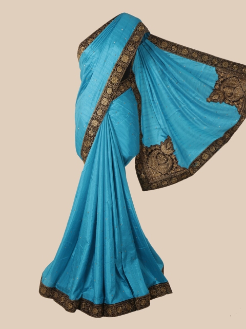 

Pothys Blue & Black Embellished Beads and Stones Art Silk Saree