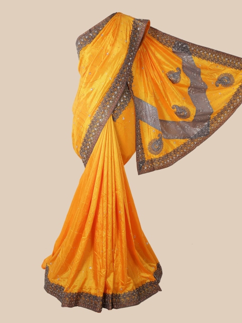 

Pothys Yellow Embellished Beads and Stones Art Silk Saree