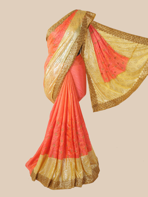 

Pothys Pink & Cream-Coloured Floral Beads and Stones Art Silk Saree