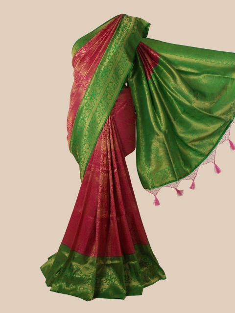 

Pothys Magenta & Green Floral Zari Jute Silk Saree