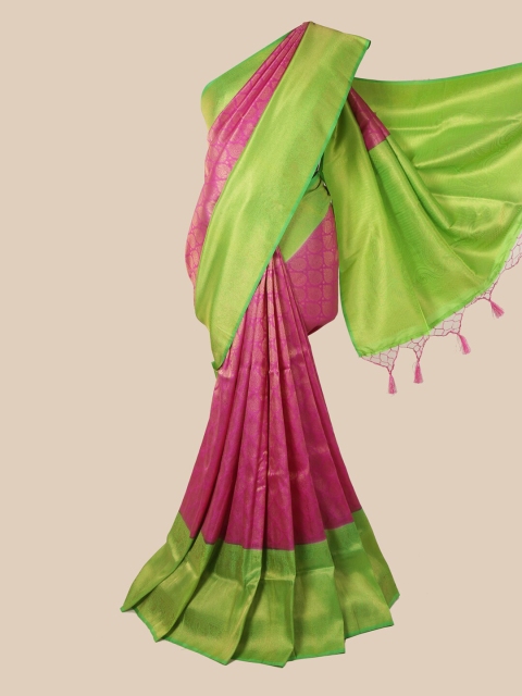 

Pothys Pink & Lime Green Ethnic Motifs Zari Jute Silk Saree