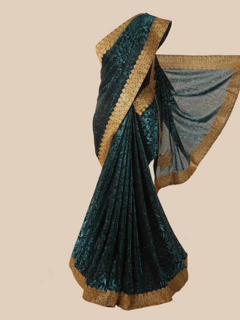

Pothys Green & Golden Floral Beads and Stones Saree