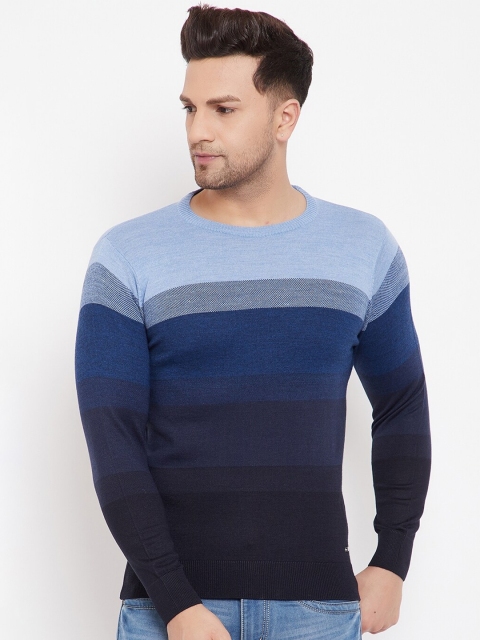 

98 Degree North Men Navy Blue & Blue Striped Sweater Vest