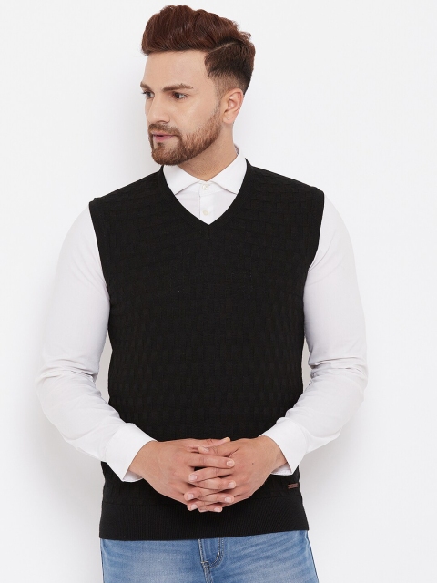 

98 Degree North Men Black Self Design Regular Sweater Vest