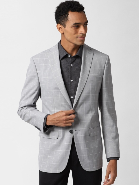 

Peter England Elite Men Grey & White Checked Single-Breasted Formal Blazer
