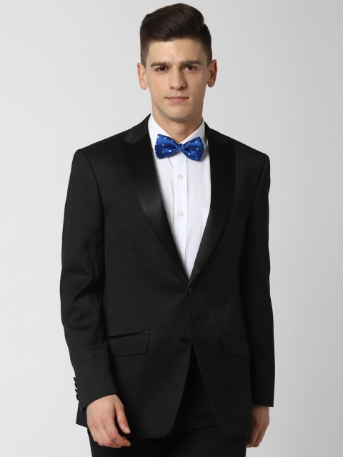 

Peter England Elite Men Black Self-Design Single-Breasted Blazer