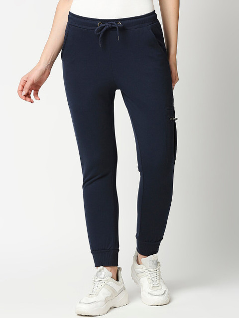 

Bewakoof Women Navy Blue Solid Cargo Joggers