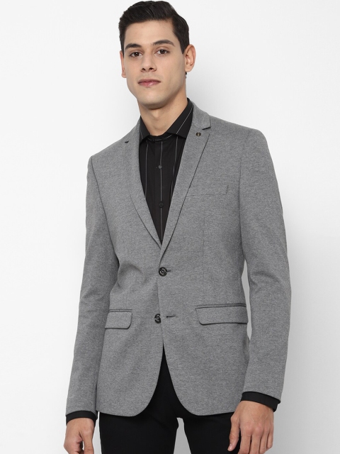 

Allen Solly Men Grey Self-Design Slim-Fit Single-Breasted Pure Cotton Formal Blazer