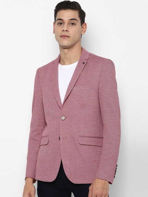 

Allen Solly Men Pink Self Design Slim-Fit Single-Breasted Pure Cotton Formal Blazer