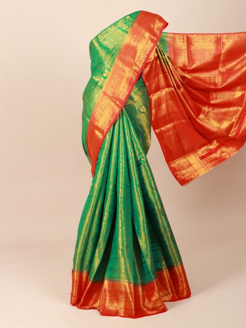 

Pothys Green & Orange Ethnic Motifs Zari Art Silk Saree