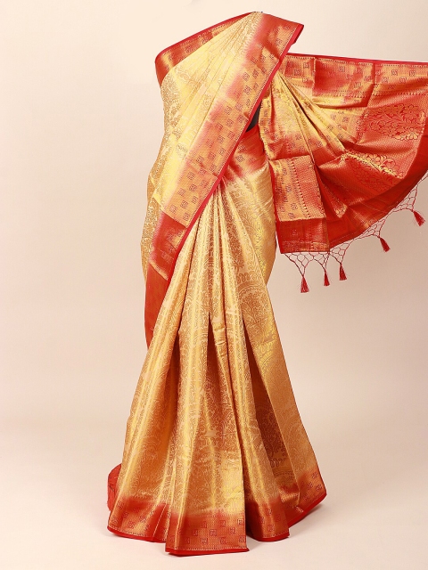 

Pothys Cream-Coloured Woven Design Art Silk Saree With Tasseled Pallu