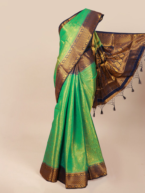 

Pothys Green & Gold Woven Design Art Silk Saree With Tasseled Pallu