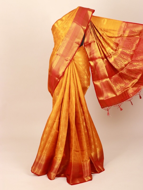 

Pothys Mustard Yellow & Red Ethnic Motifs Zari Art Silk Saree