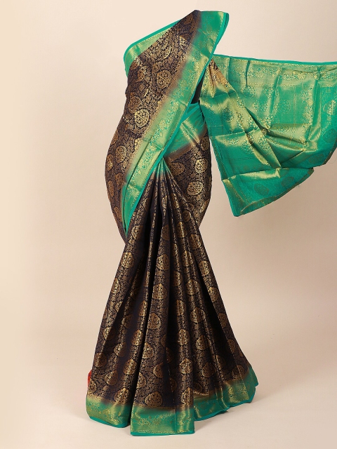 

Pothys Navy Blue & Green Woven Design Banaras Silk Saree