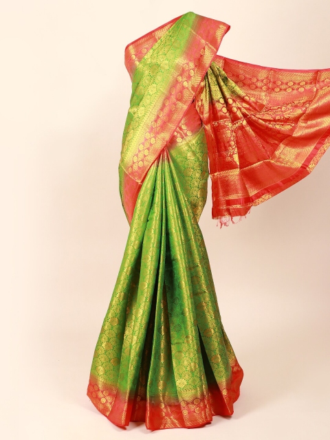 

Pothys Green & Red Ethnic Motifs Zari Art Silk Saree