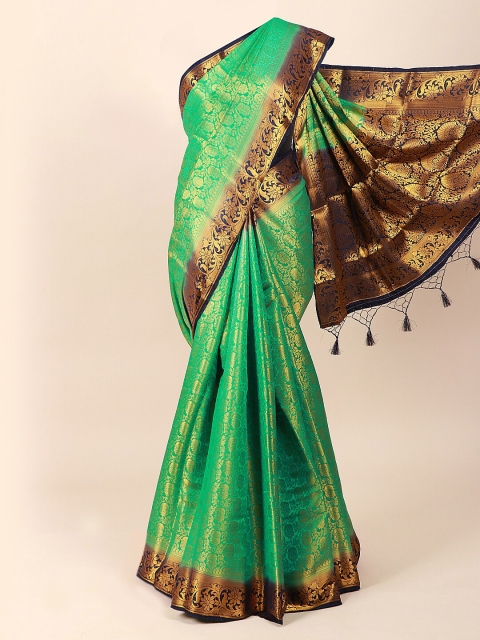 

Pothys Green & Gold Woven Design Art Silk Saree With Tasseled Pallu