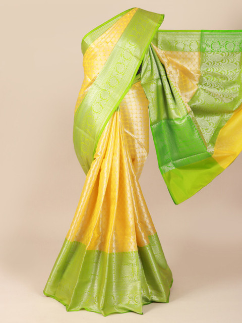 

Pothys Yellow & Green Ethnic Motifs Zari Saree