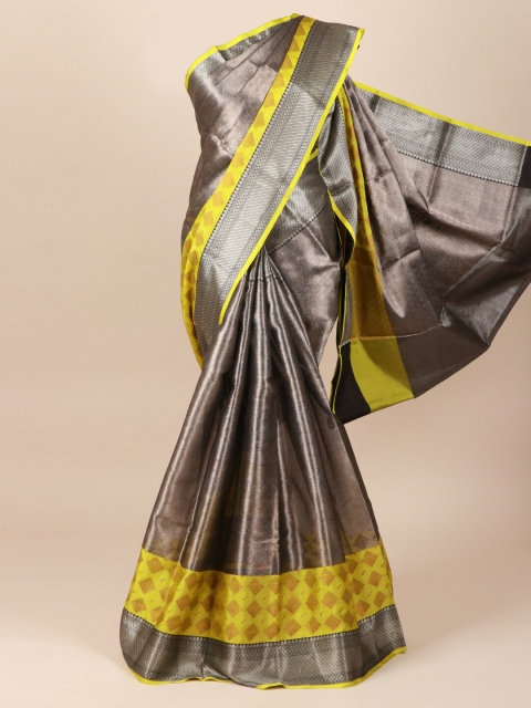 

Pothys Grey & Yellow Ethnic Motifs Zari Saree