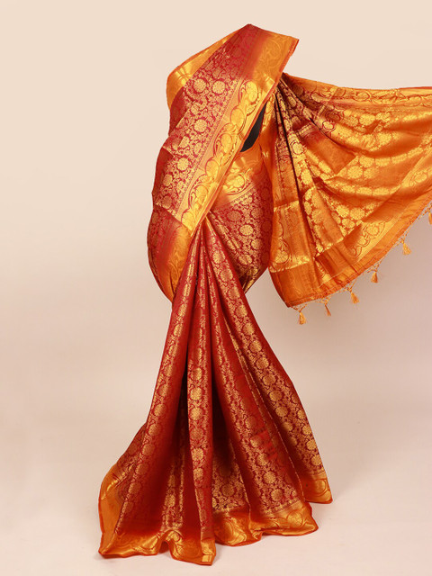 

Pothys Maroon & Gold Woven Design Art Silk Saree With Tasseled Pallu
