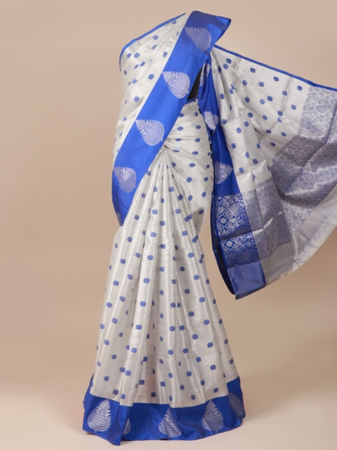 

Pothys Silver-Toned & Blue Floral Saree