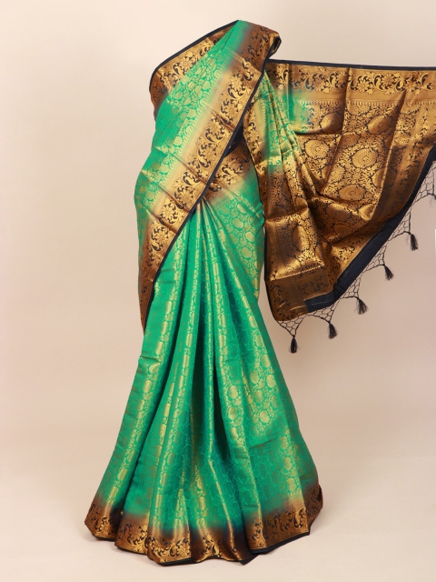 

Pothys Green & Gold Woven Design Art Silk Saree With Tasseled Pallu