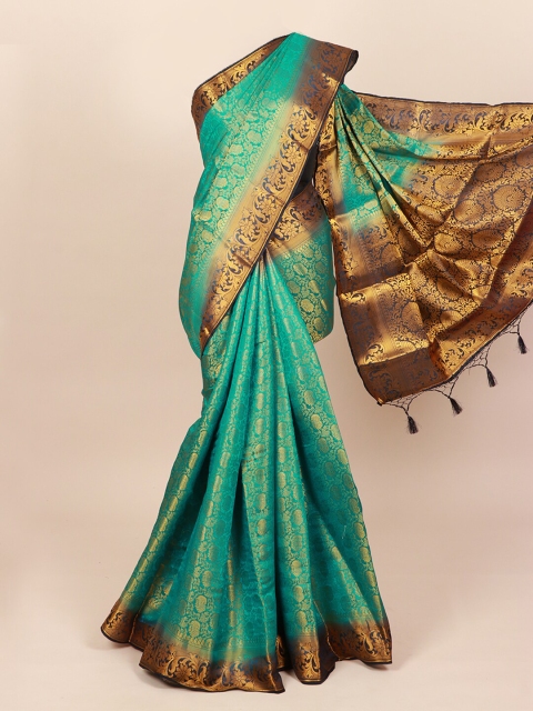 

Pothys Turquoise Blue & Gold Woven Design Art Silk Saree With Tasseled Pallu