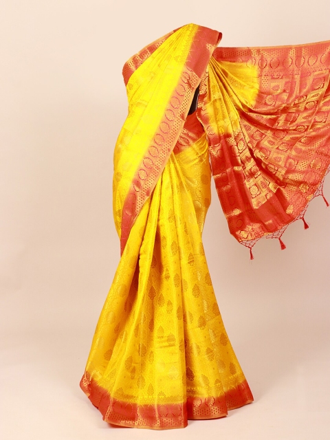 

Pothys Yellow & Gold Woven Design Art Silk Saree With Tasseled Pallu