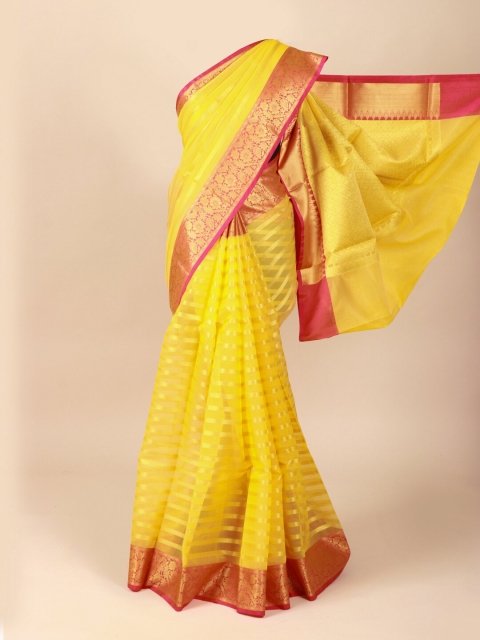 

Pothys Yellow Striped Cotton Blend Saree