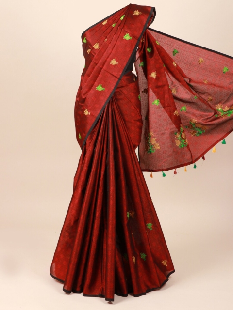 

Pothys Maroon & Beige Floral Embroidered Saree