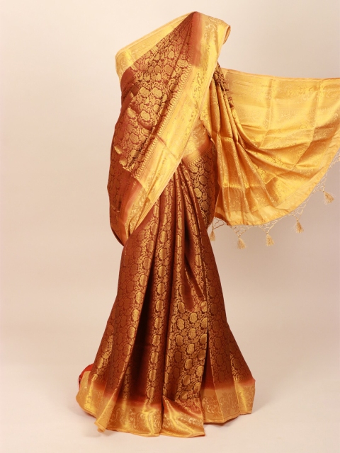 

Pothys Brown & Gold Woven Design Art Silk Saree With Tasseled Pallu