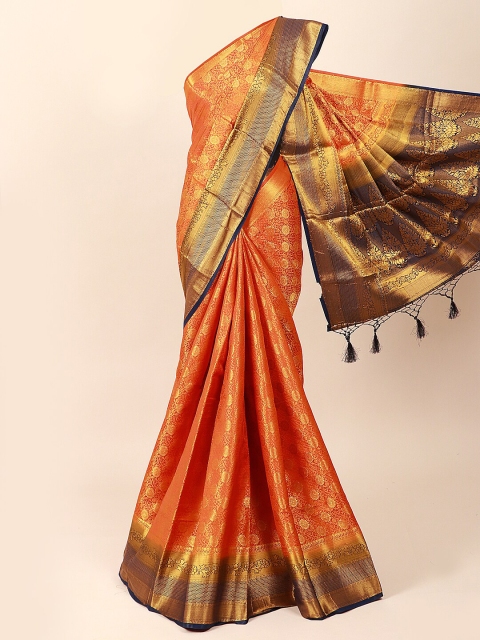 

Pothys Orange & Gold Woven Design Art Silk Saree With Tasseled Pallu