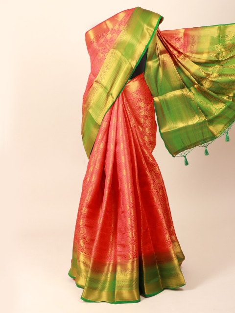 

Pothys Pink & Green Ethnic Motifs Zari Art Silk Saree