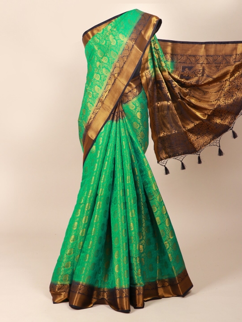 

Pothys Green & Gold Woven Design Art Silk Saree With Tasseled Pallu